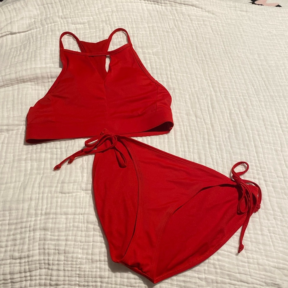 Red high neck bikini